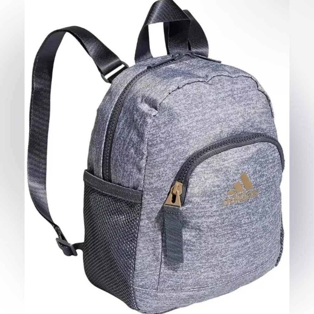 NEW Adidas Linear 3 Mini Backpack Gray/Gold Bag New With Tags Mesh Sides